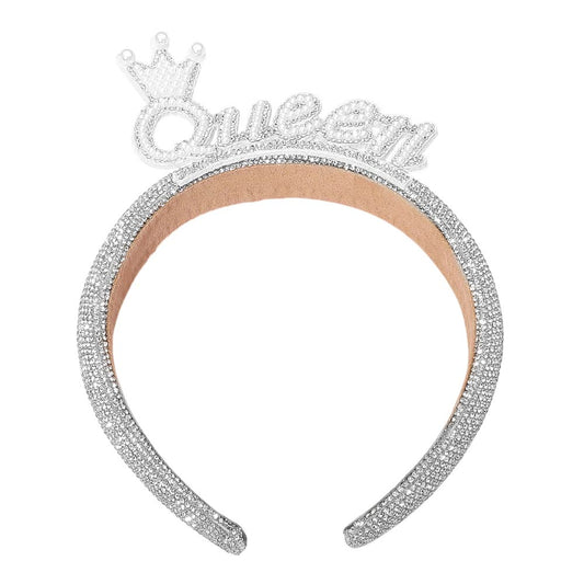 Pearl QUEEN Crown Accent Bling Studded Headband
