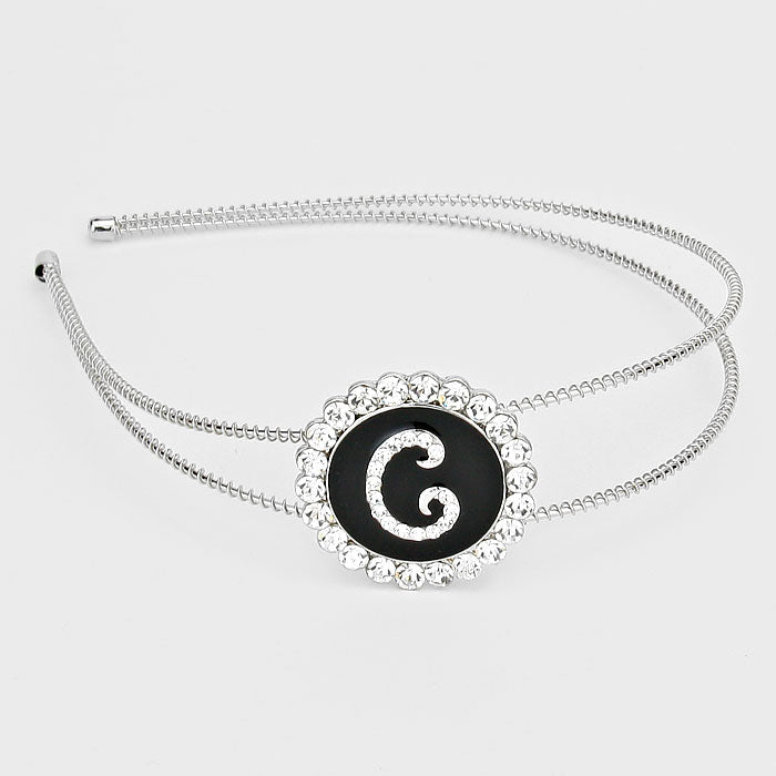 -D- Crystal Accented Initial Monogram Headband