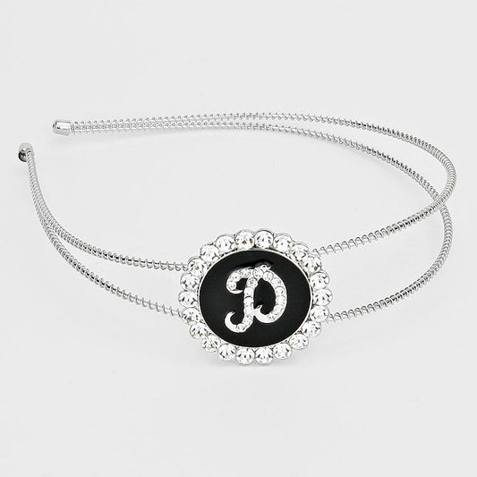 -D- Crystal Accented Initial Monogram Headband
