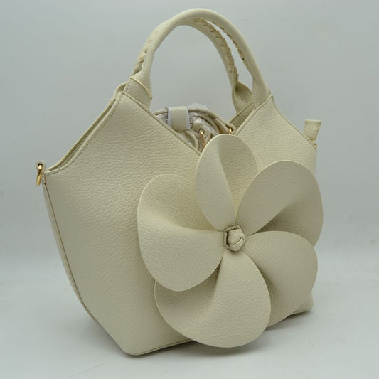 3D Flower Accent Winged Top-Handle Satchel Bag with Detachable Crossbody Strap