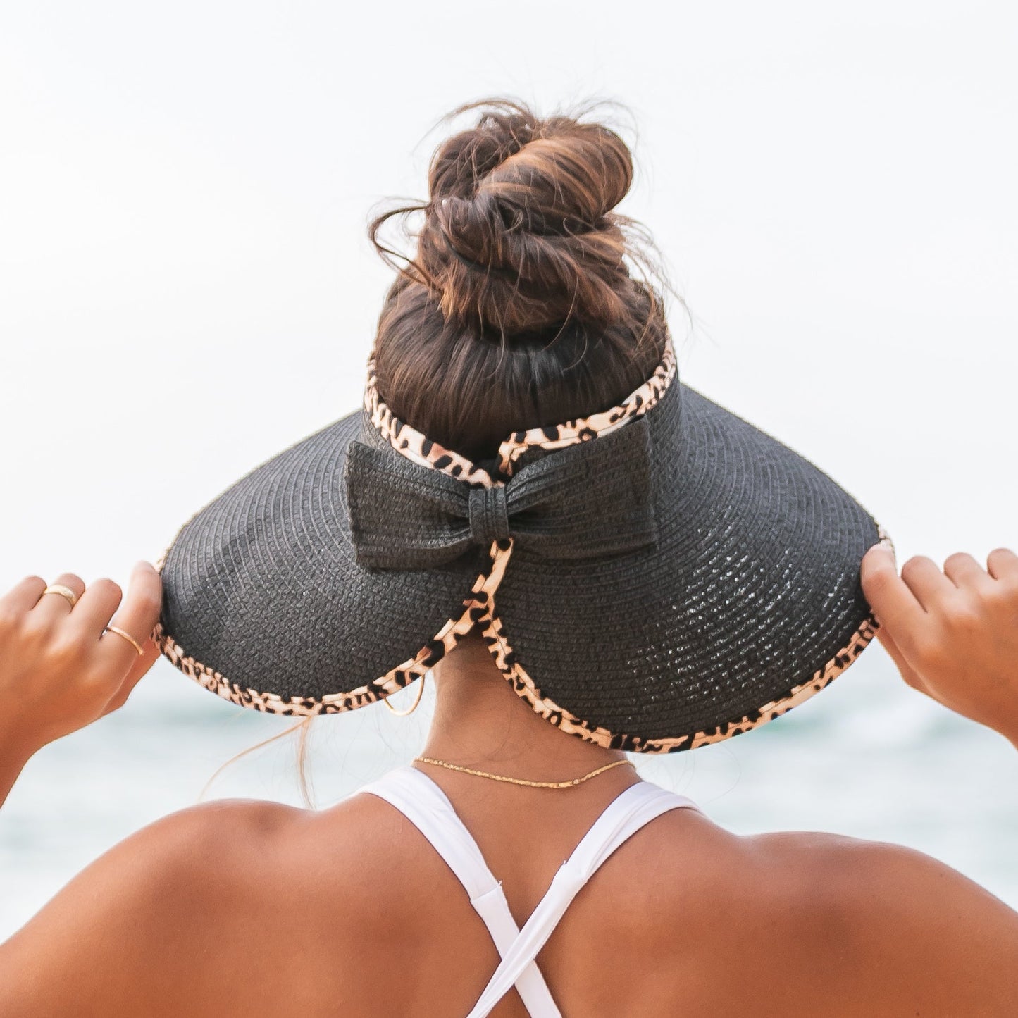 Leopard Trim Foldable Bow Visors Hat