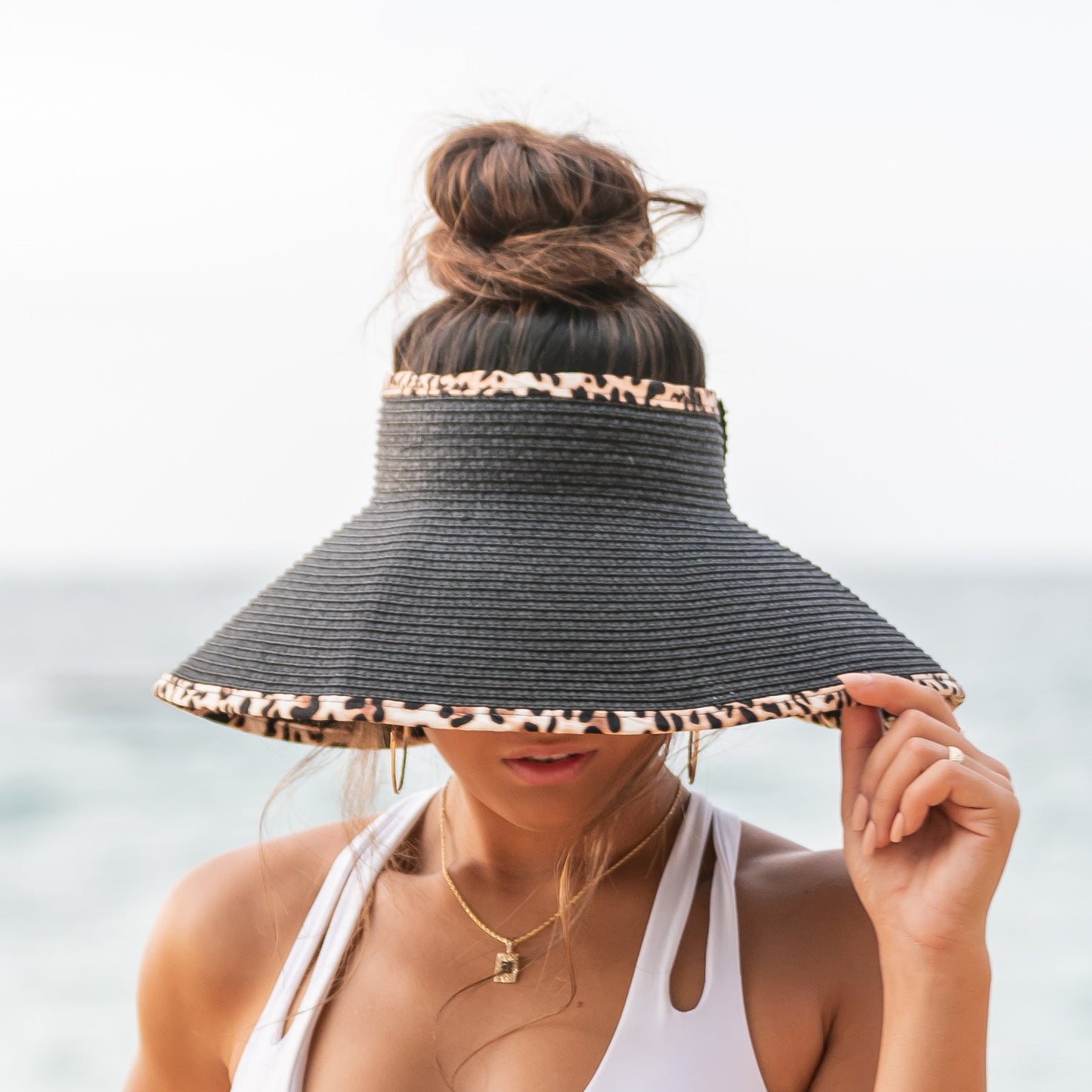 Leopard Trim Foldable Bow Visors Hat