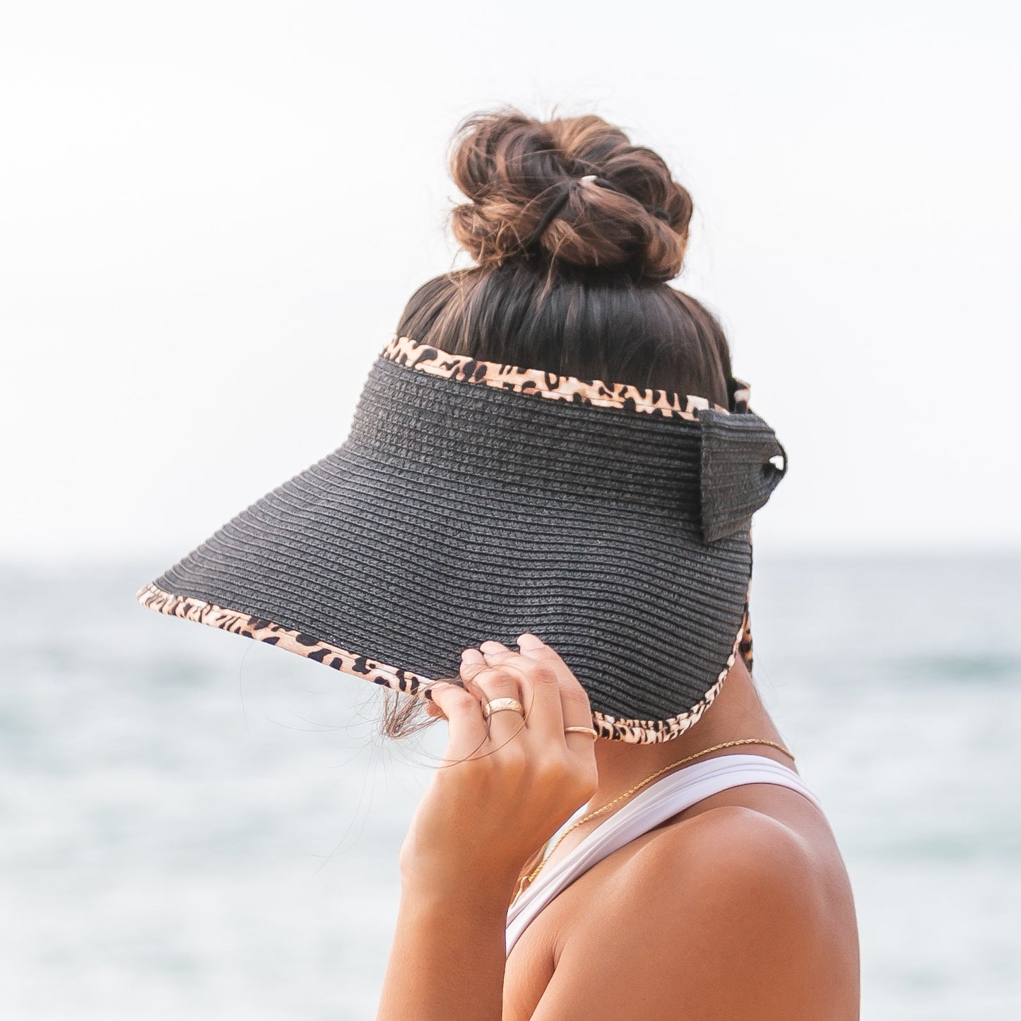 Leopard Trim Foldable Bow Visors Hat