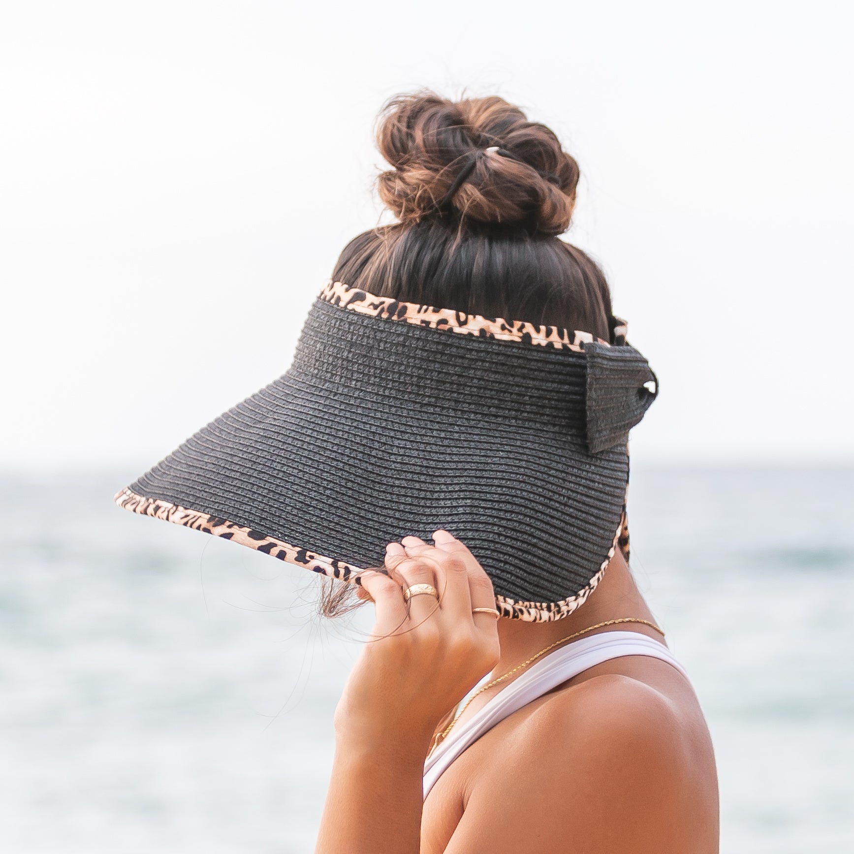 Leopard Trim Foldable Bow Visors Hat