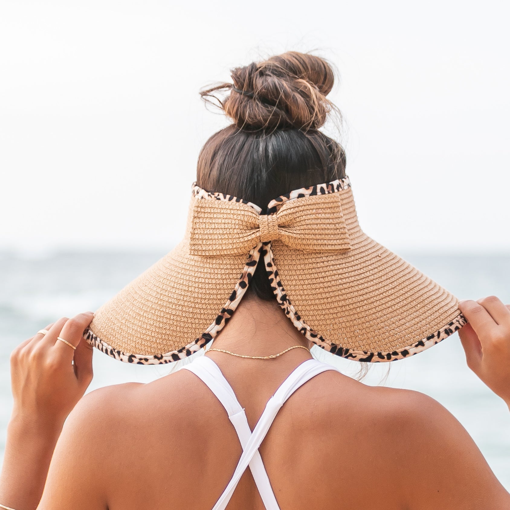 Leopard Trim Foldable Bow Visors Hat