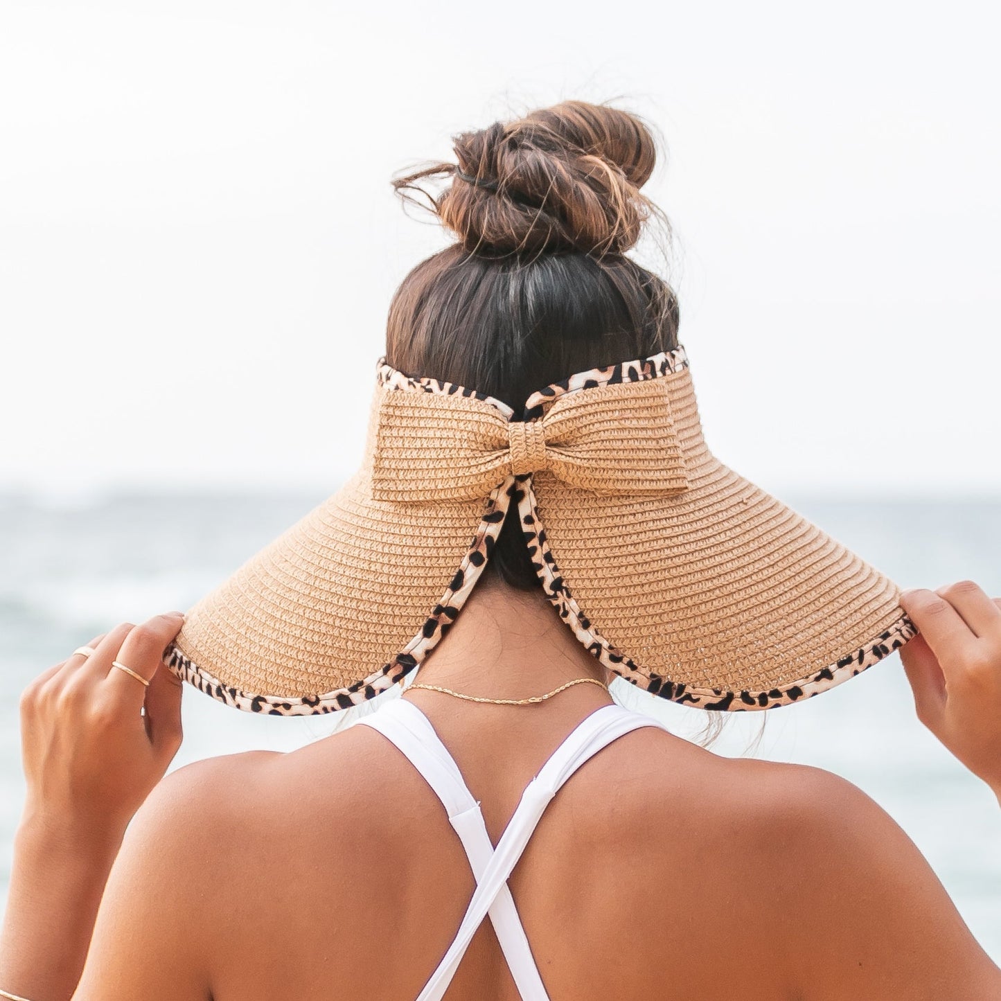 Leopard Trim Foldable Bow Visors Hat