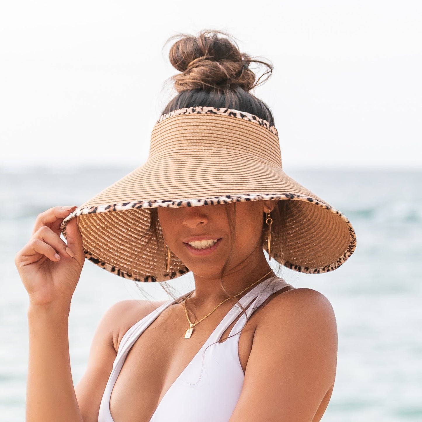 Leopard Trim Foldable Bow Visors Hat