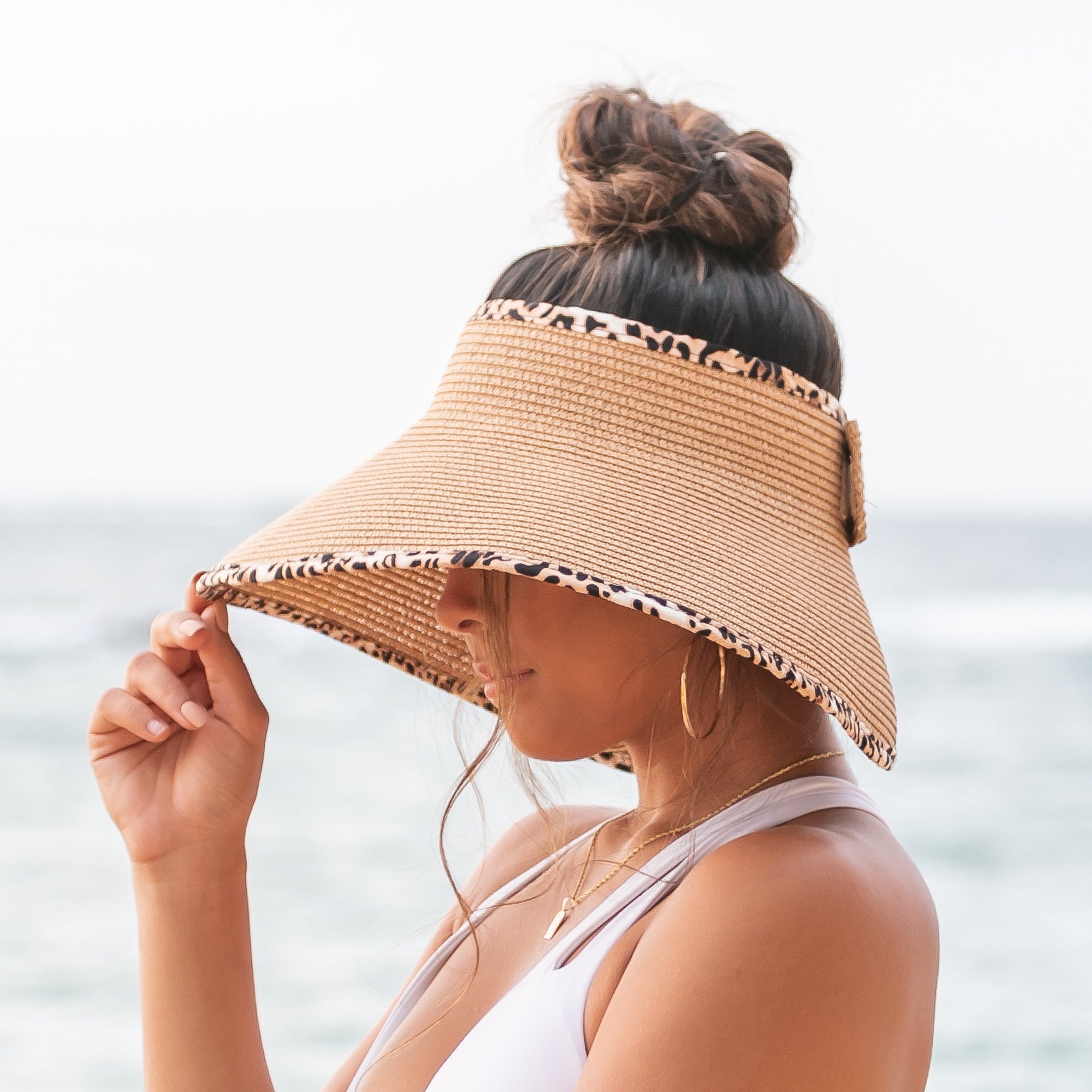 Leopard Trim Foldable Bow Visors Hat
