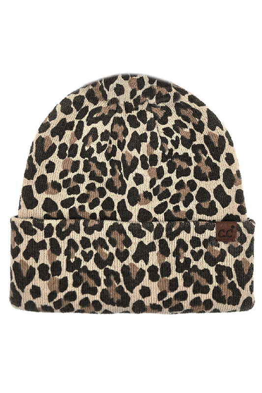 C.C Leopard Pattern Print Cuff Beanie