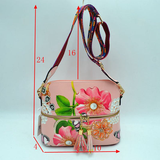 Crossbody Bag with Double Zipper Tassel Accent