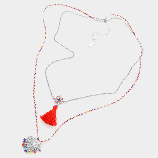 Heart Pendant Necklace With Tassel Set