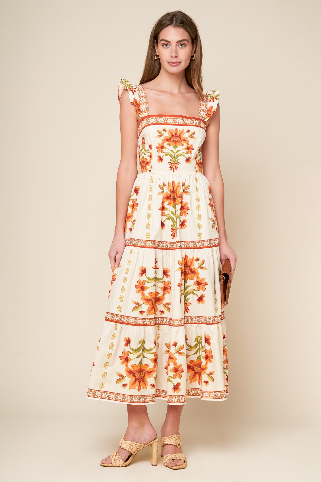 LOVELIEST MUSE IVORY WOVEN MIDI DRESS
