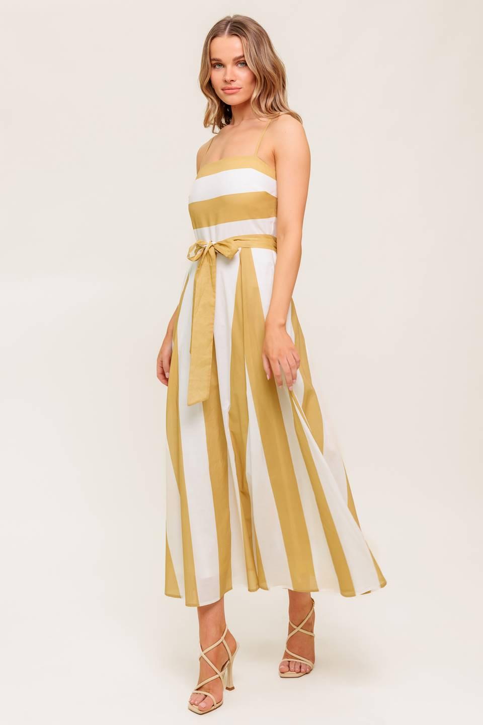 SOFT HORIZON TAUPE WOVEN MIDI DRESS