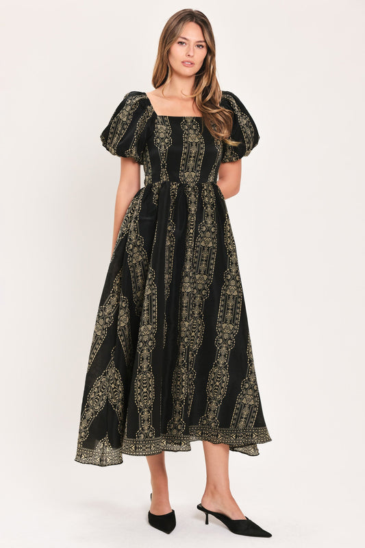 VINTAGE SQUARE WOVEN MIDI DRESS