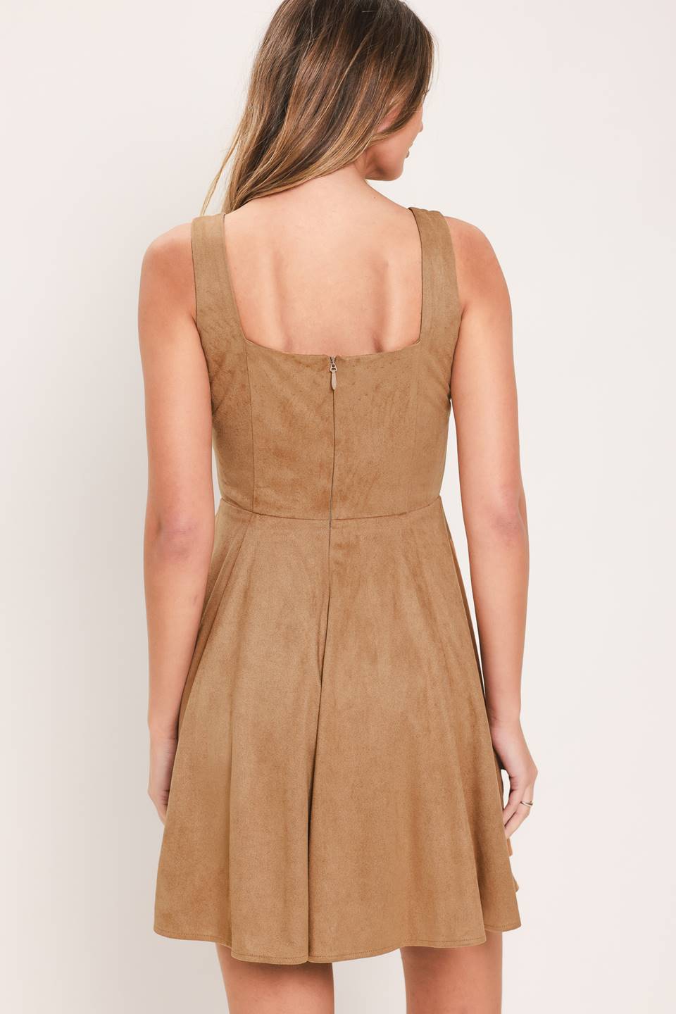 DESERT LACE CAMEL FAUX SUEDE LACE-UP MINI DRESS