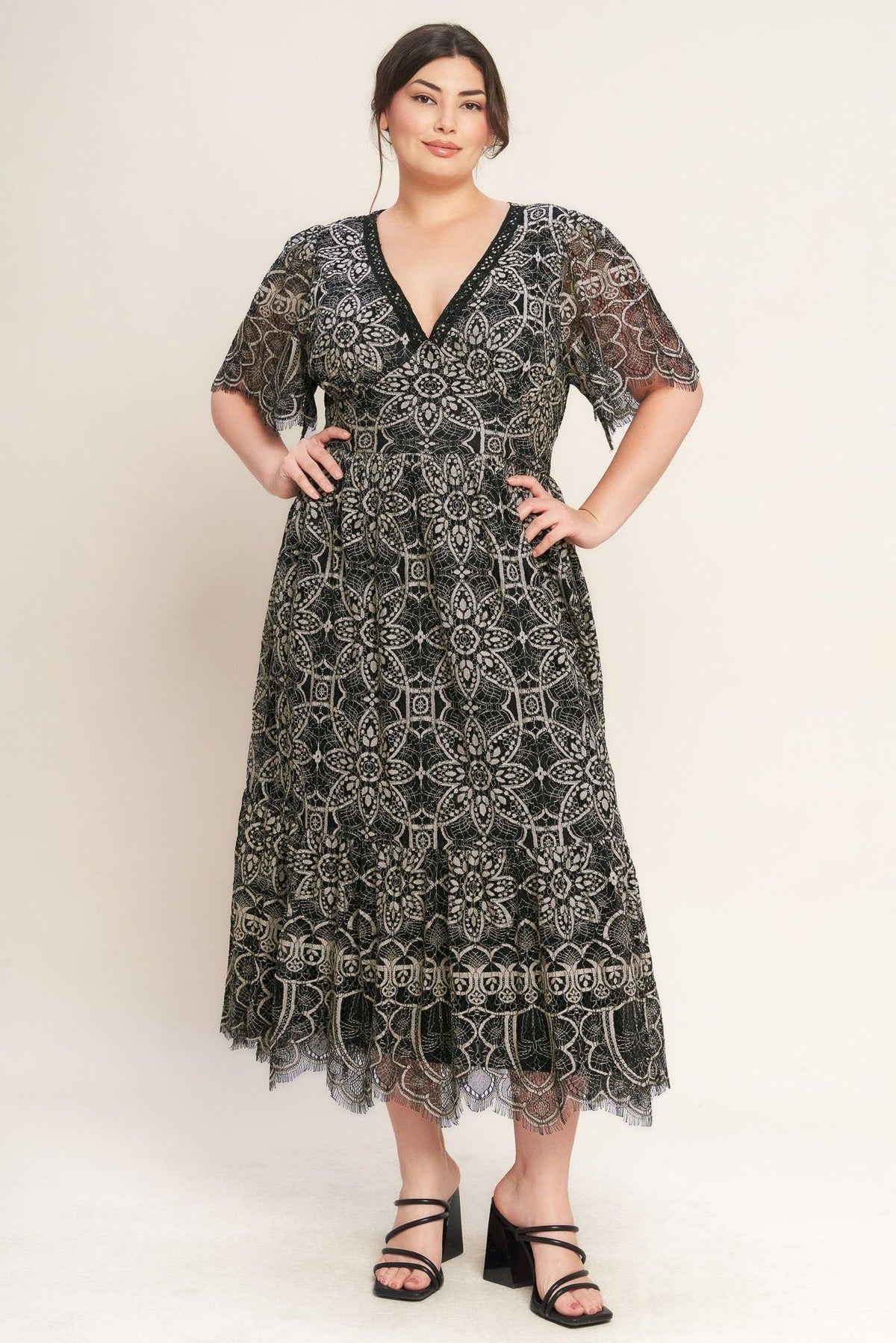 GOTHIC BLOOM WOVEN LACE MIDI DRESS