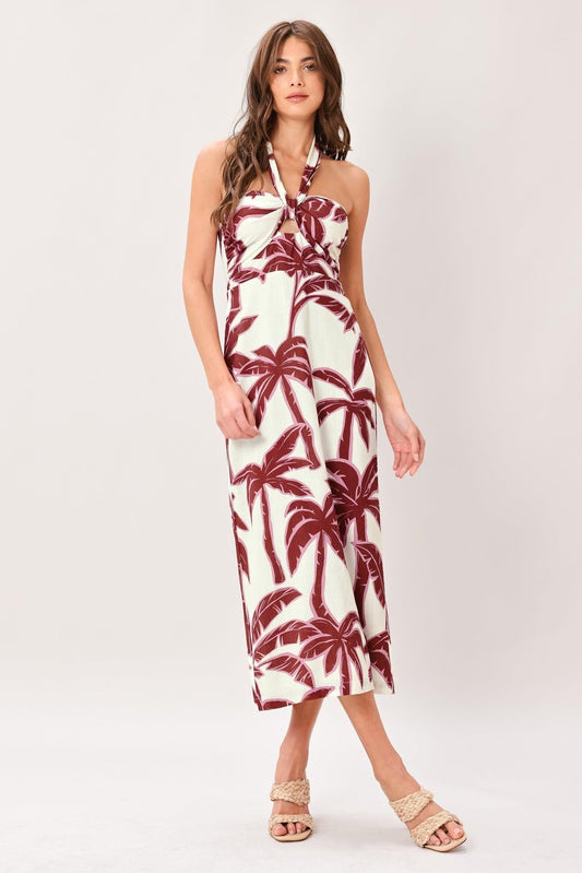 PALM SIREN WOVEN MIDI DRESS
