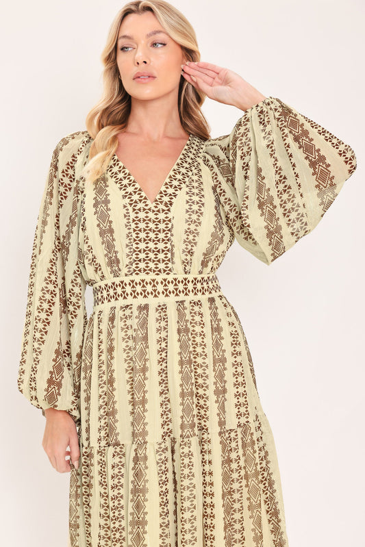 TRIBAL WHISPER WOVEN MIDI DRESS