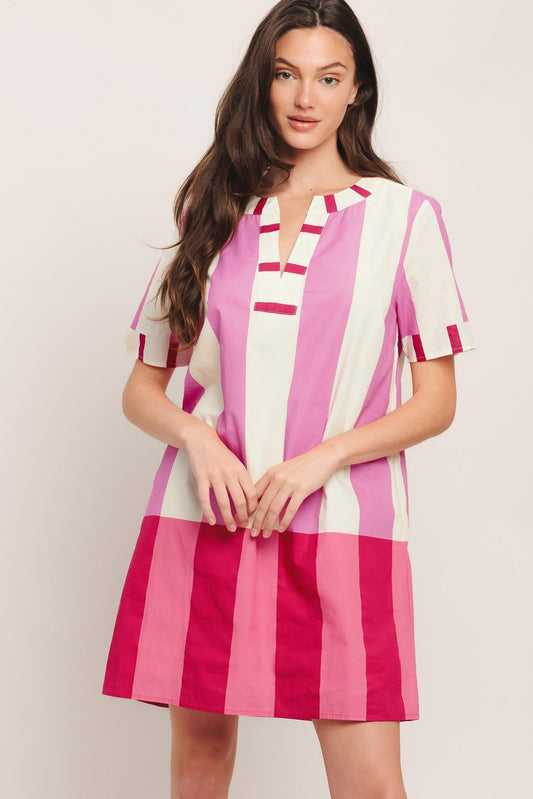 FRESH PINK WOVEN MINI DRESS