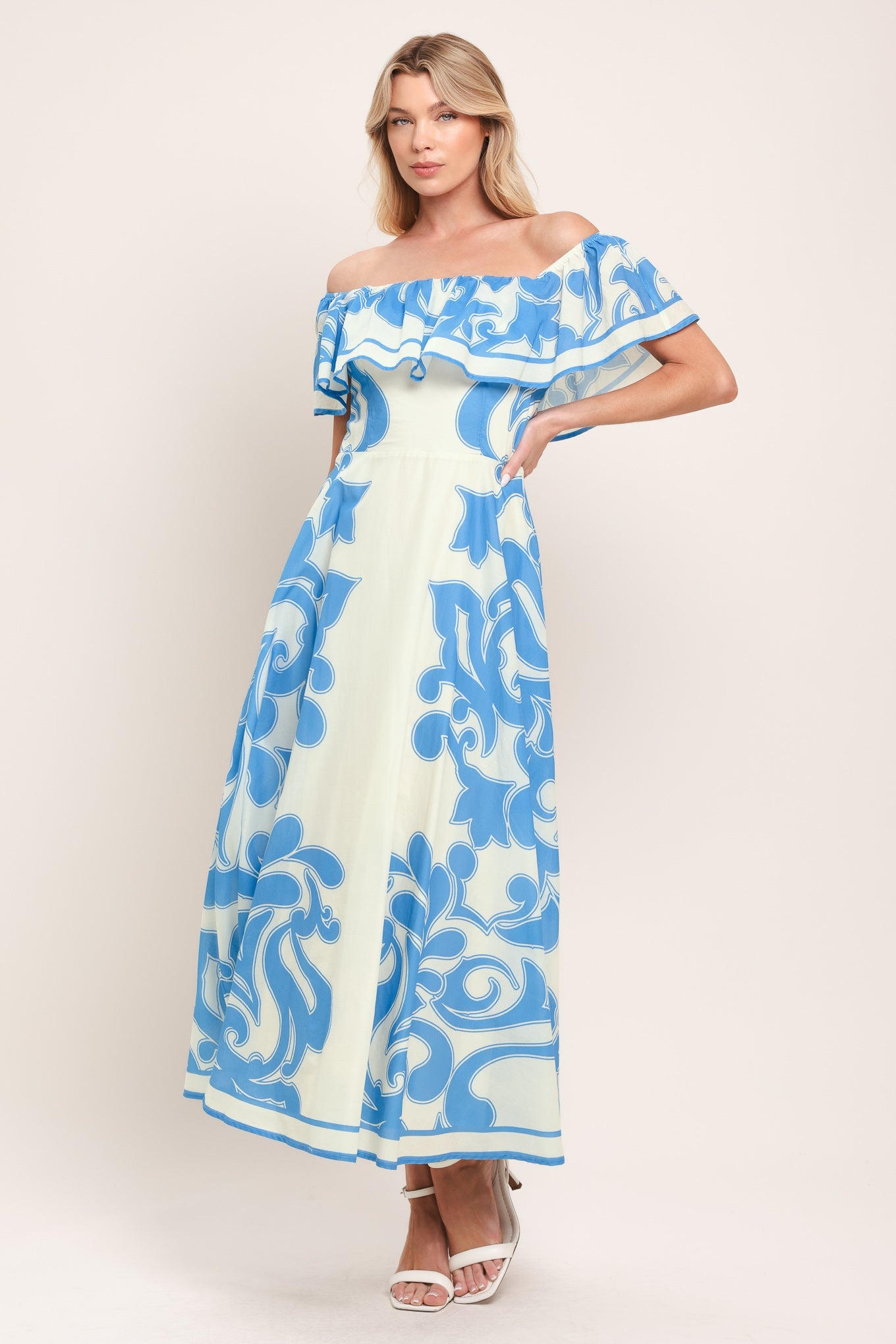 BLUE MAJOLICA WOVEN MIDI DRESS
