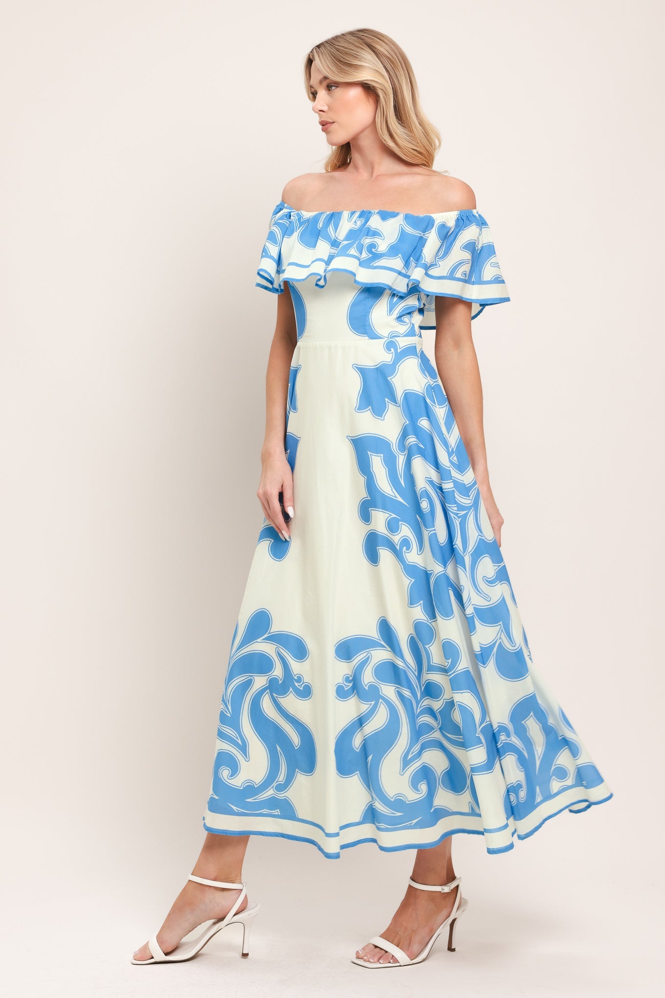 BLUE MAJOLICA WOVEN MIDI DRESS