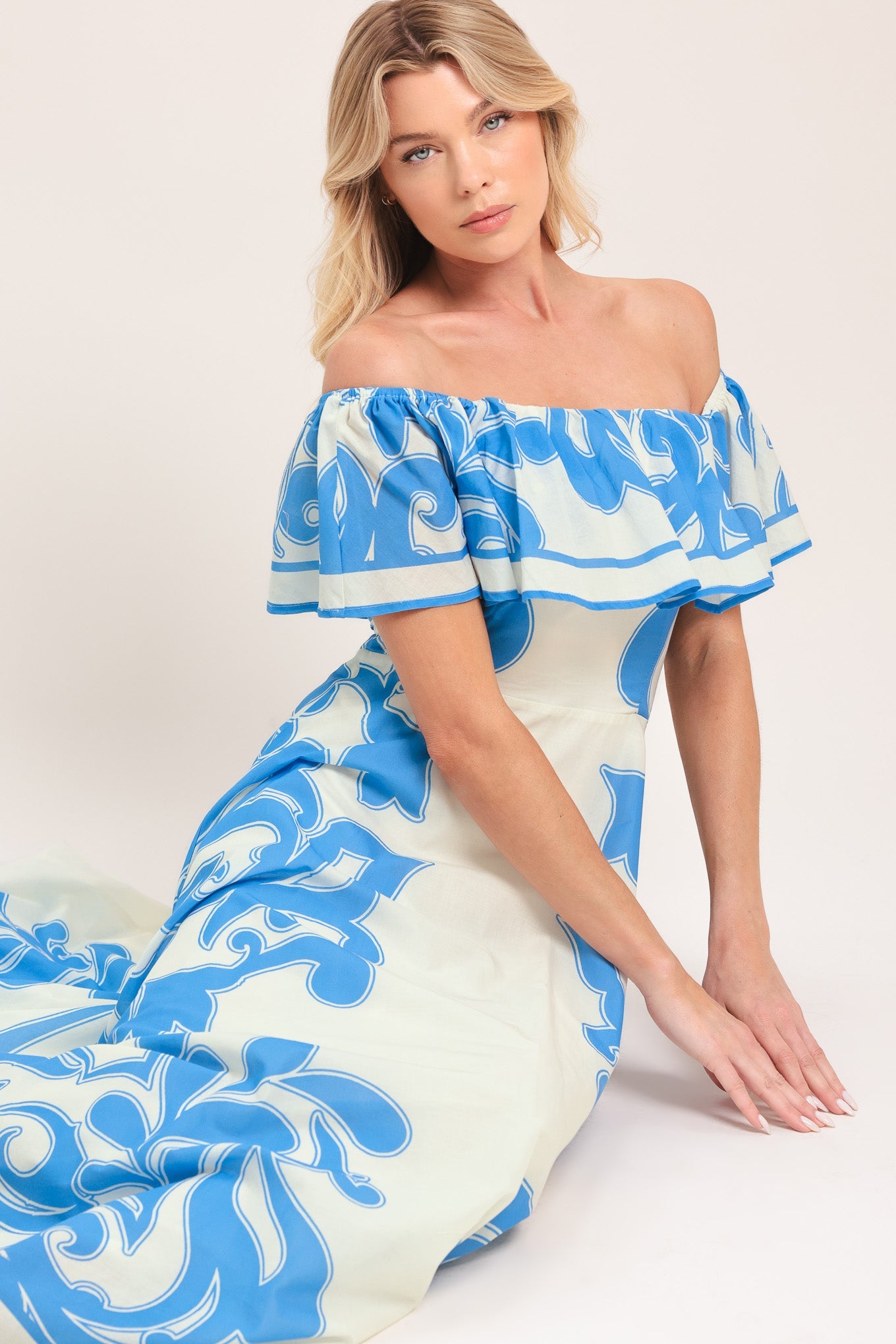 BLUE MAJOLICA WOVEN MIDI DRESS