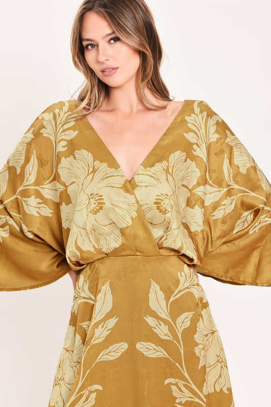 BUTTERSCOTCH BLOSSOM WOVEN MIDI DRESS