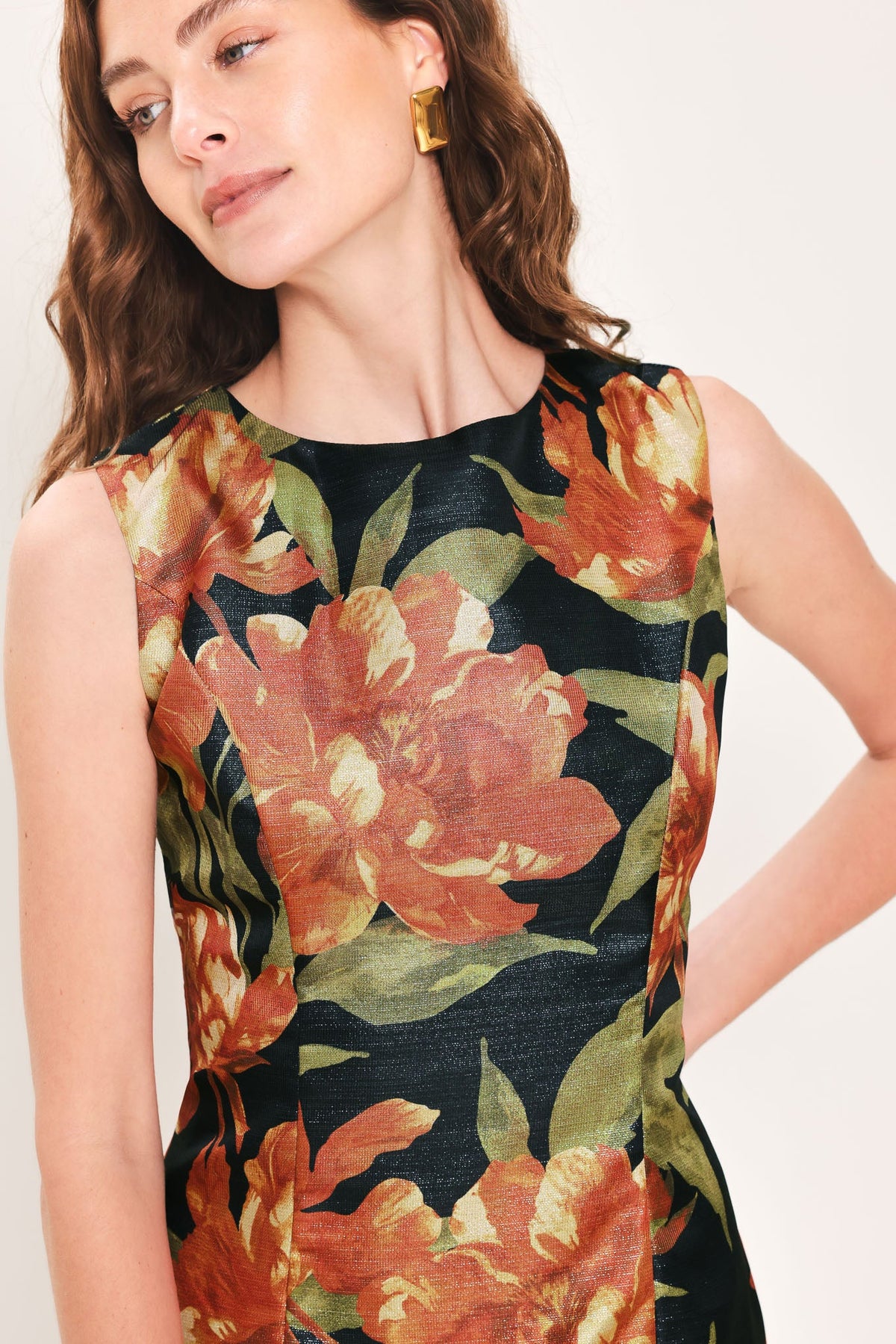 STARRY NOIR BLACK METALLIC TEXTURED COLUMN DRESS
