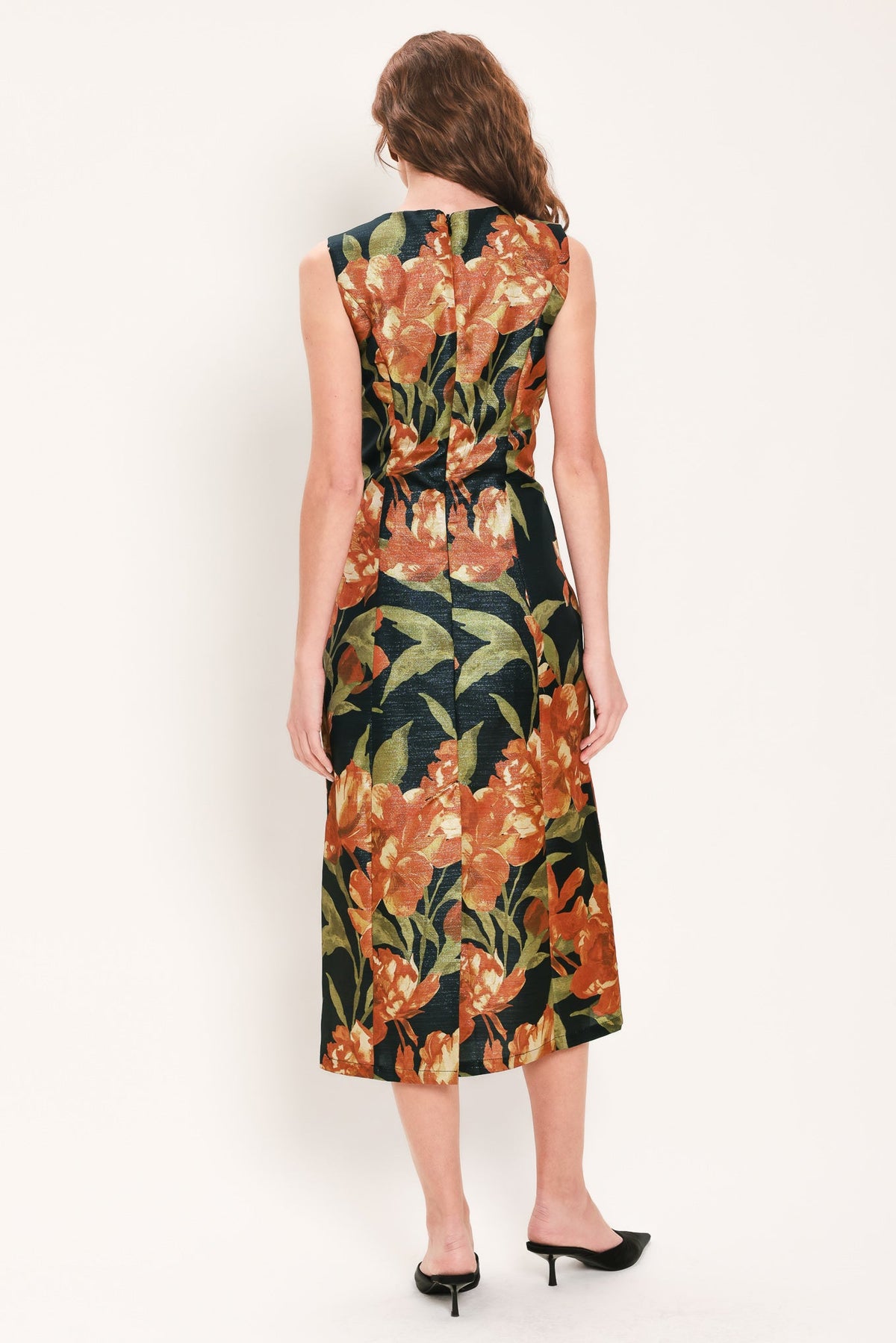 STARRY NOIR BLACK METALLIC TEXTURED COLUMN DRESS