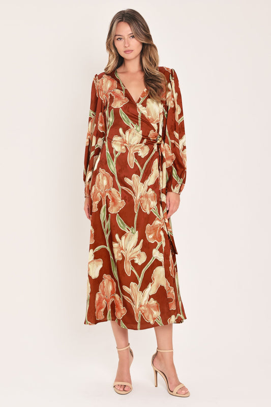 FALLING FOR YOU FAUX WRAP MIDI DRESS
