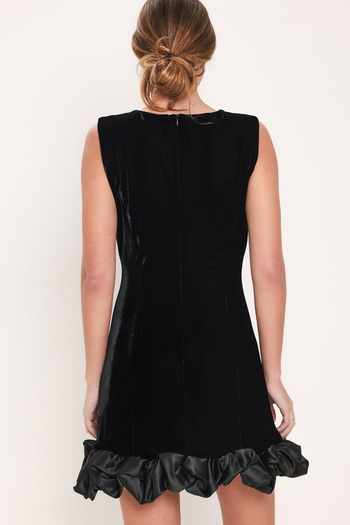 NOIR BUBBLE BLACK CONTRAST BUBBLE-HEM MINI DRESS