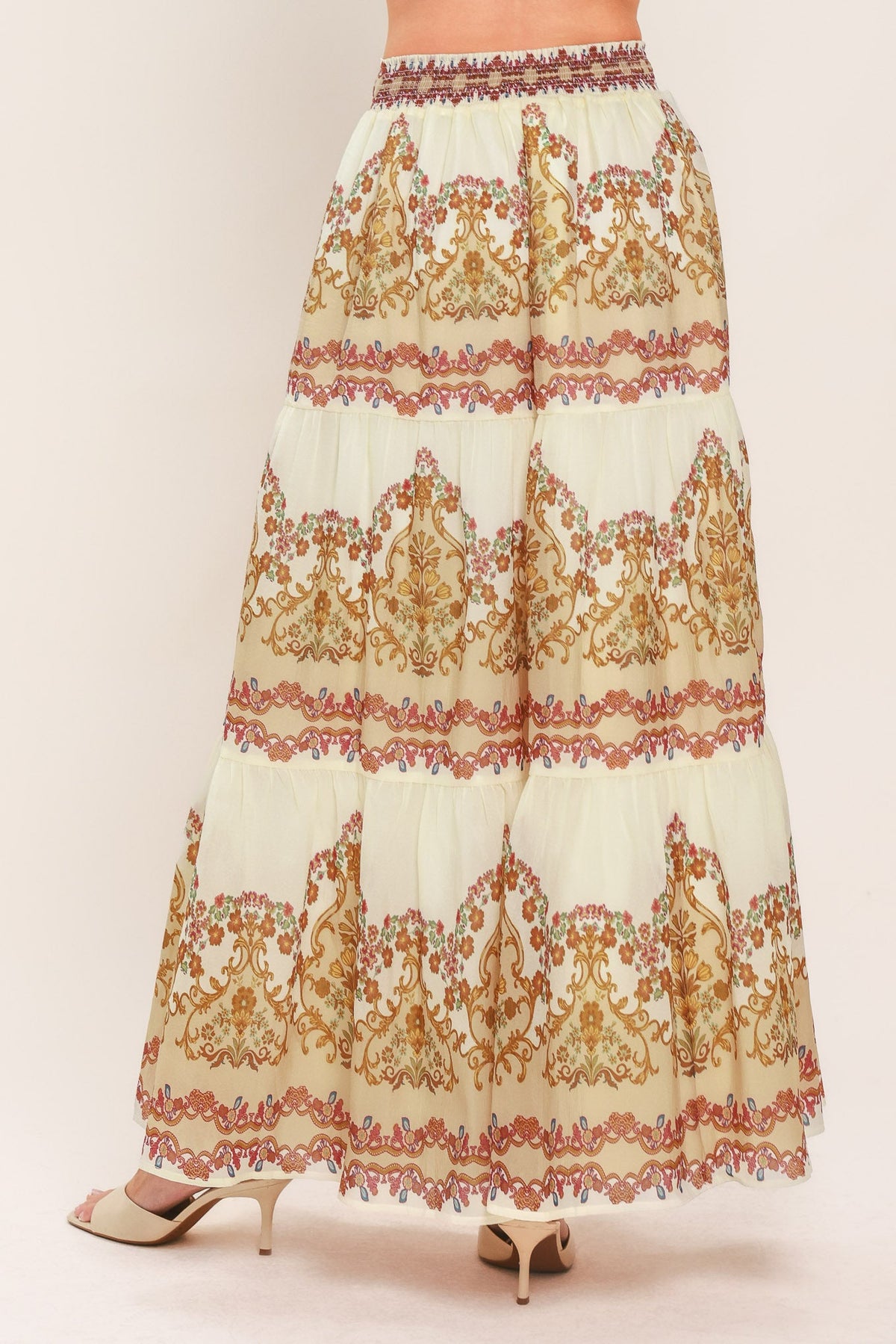 GILDED SCROLL PRINT WOVEN MAXI SKIRT