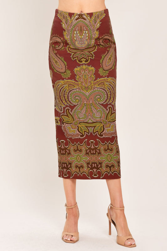 RUSTIC MEDALLION WOVEN PENCIL SKIRT