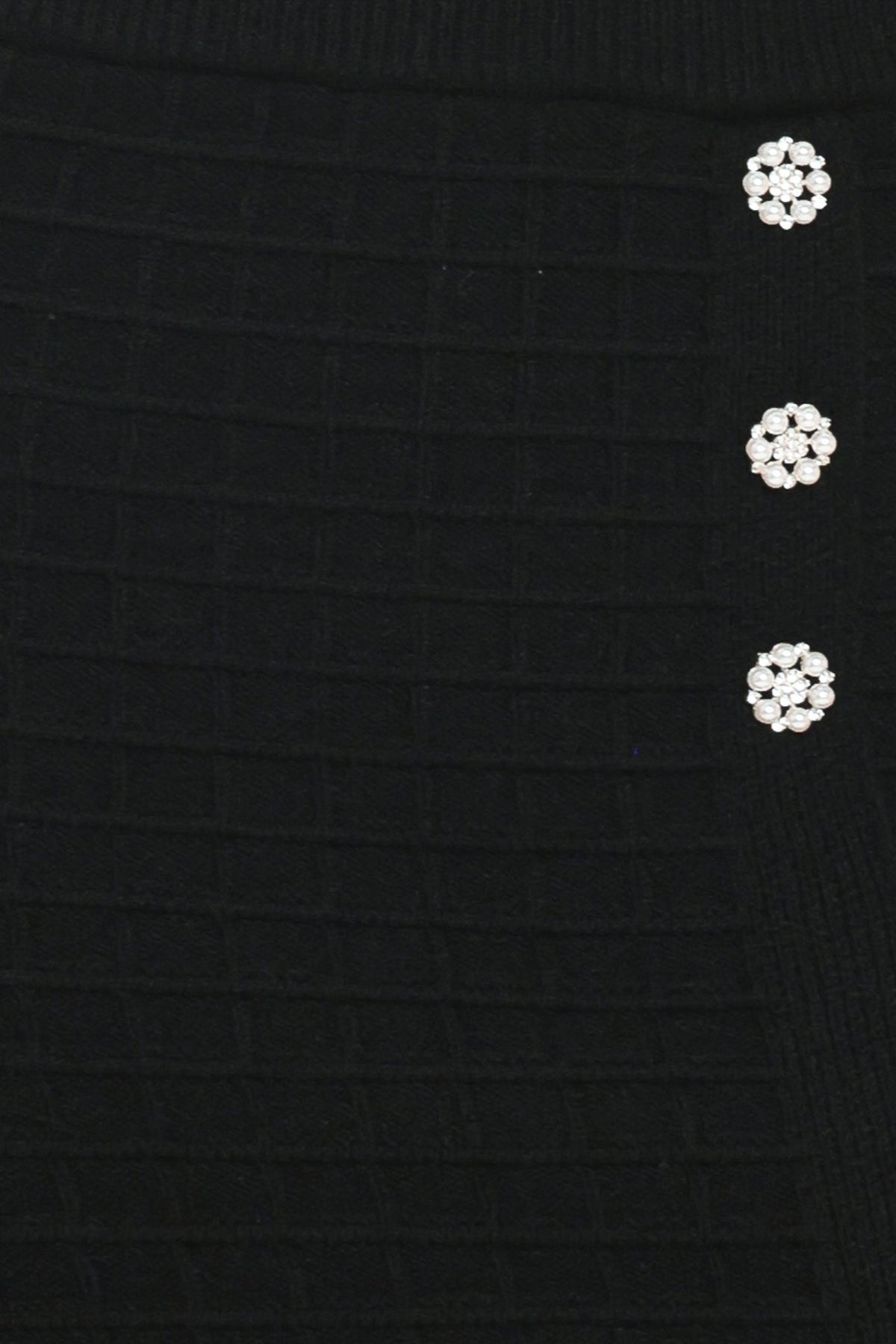 POLISHED MOMENT BLACK BUTTON-SLIT SWEATER MIDI SKIRT