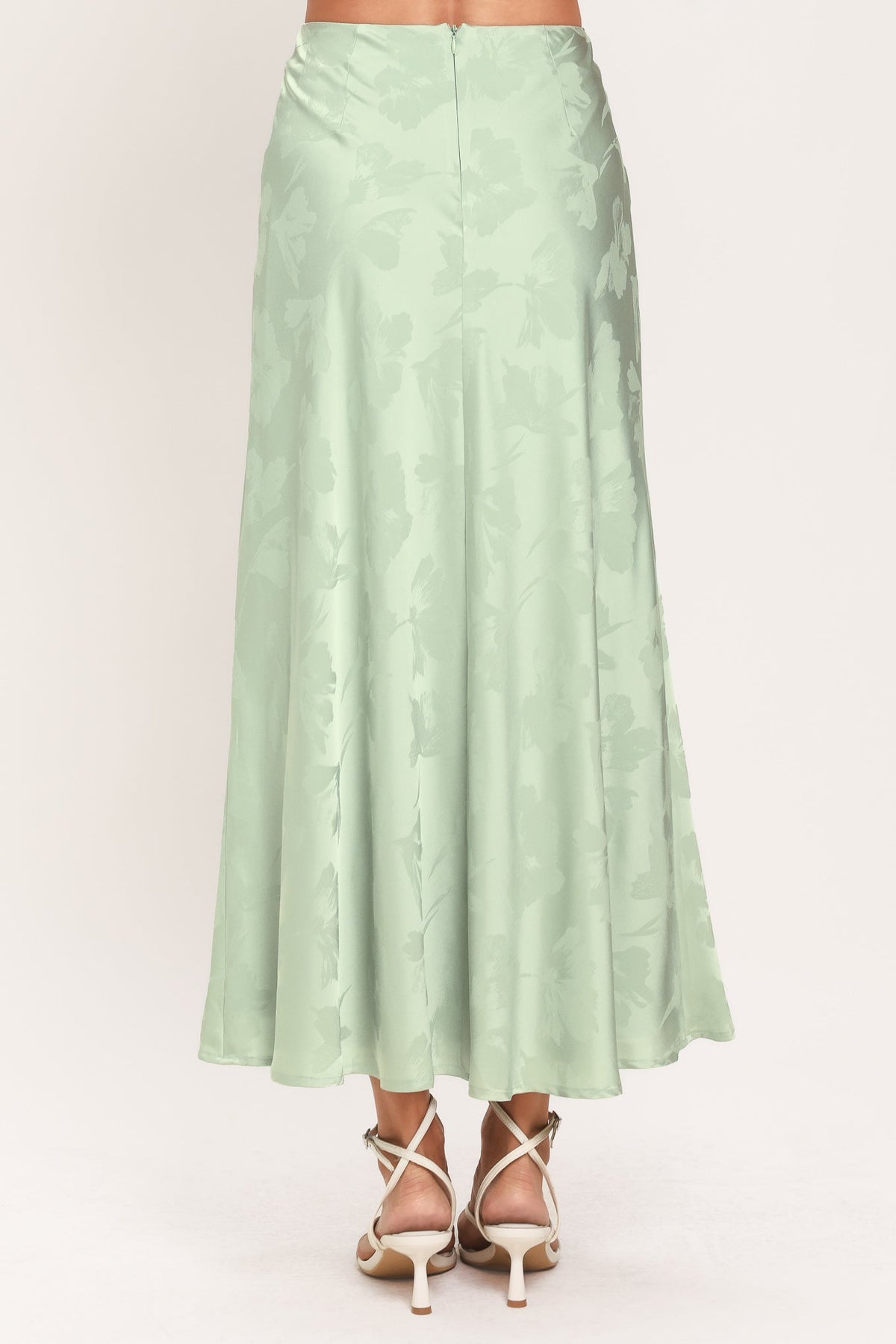 BURGUNDY DYNASTY JACQUARD SATIN MIDI SKIRT