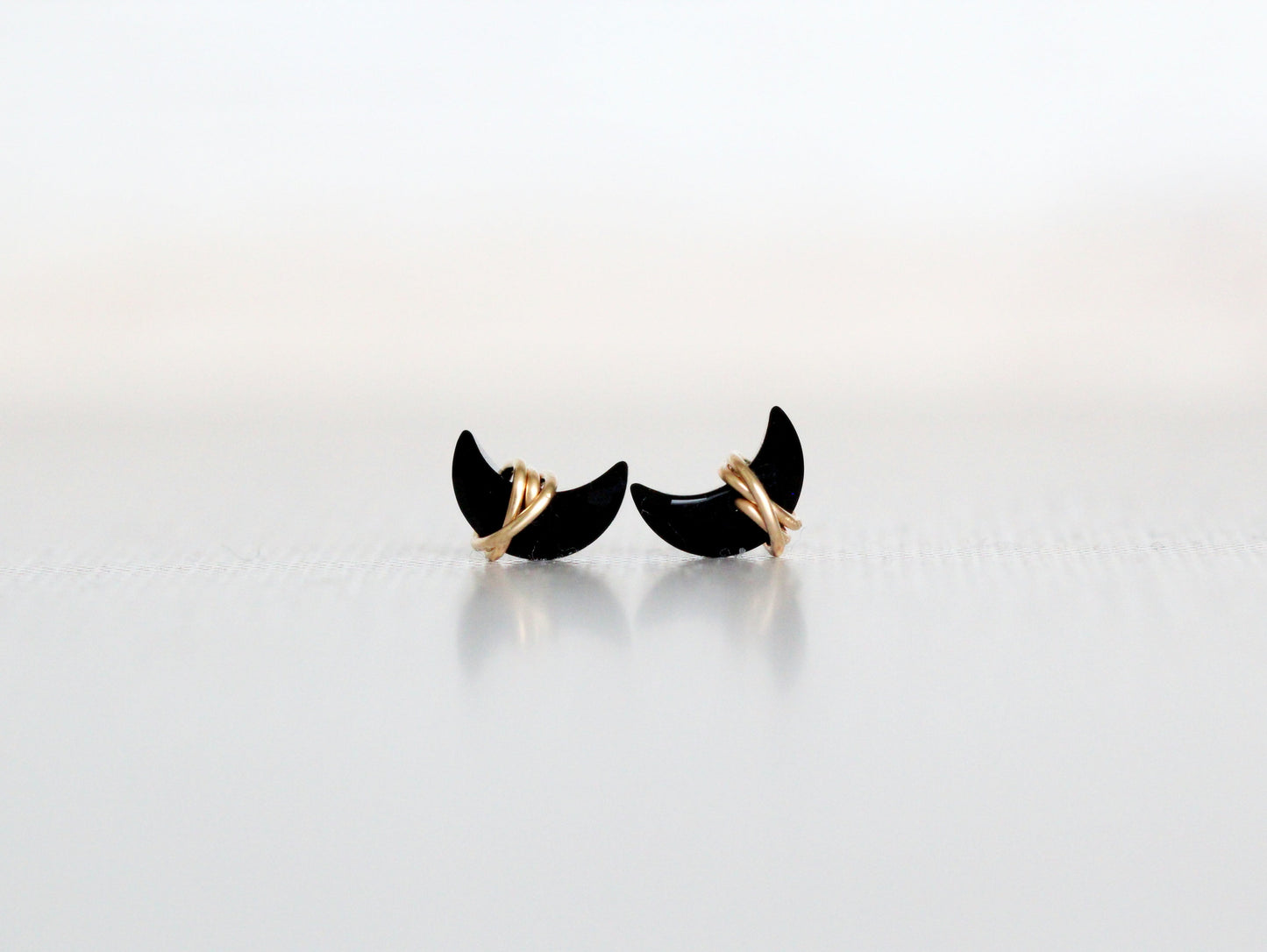 Mini Moonbeam Studs - Black Agate