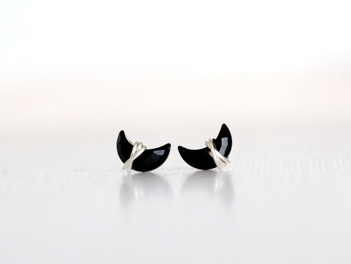 Mini Moonbeam Studs - Black Agate