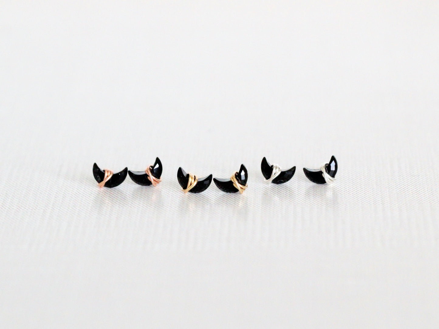 Mini Moonbeam Studs - Black Agate