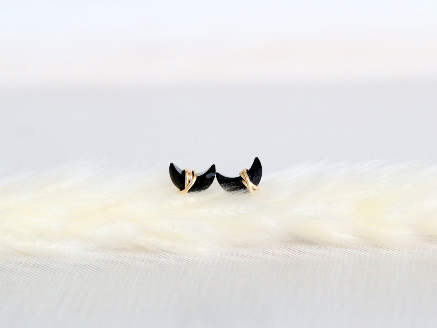 Mini Moonbeam Studs - Black Agate