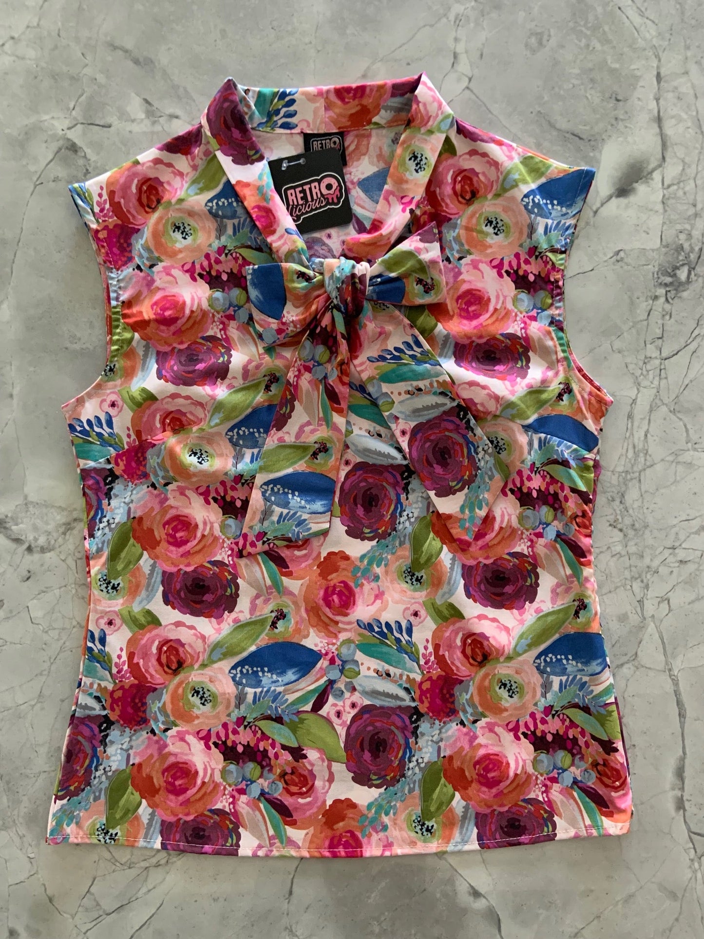 Watercolor Floral Bow Top - XS only, 1 left!