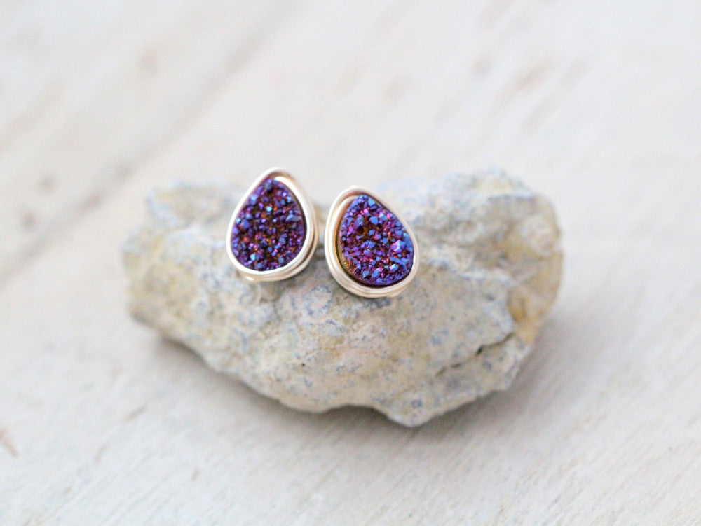Druzy Teardrop Studs - Inkwell