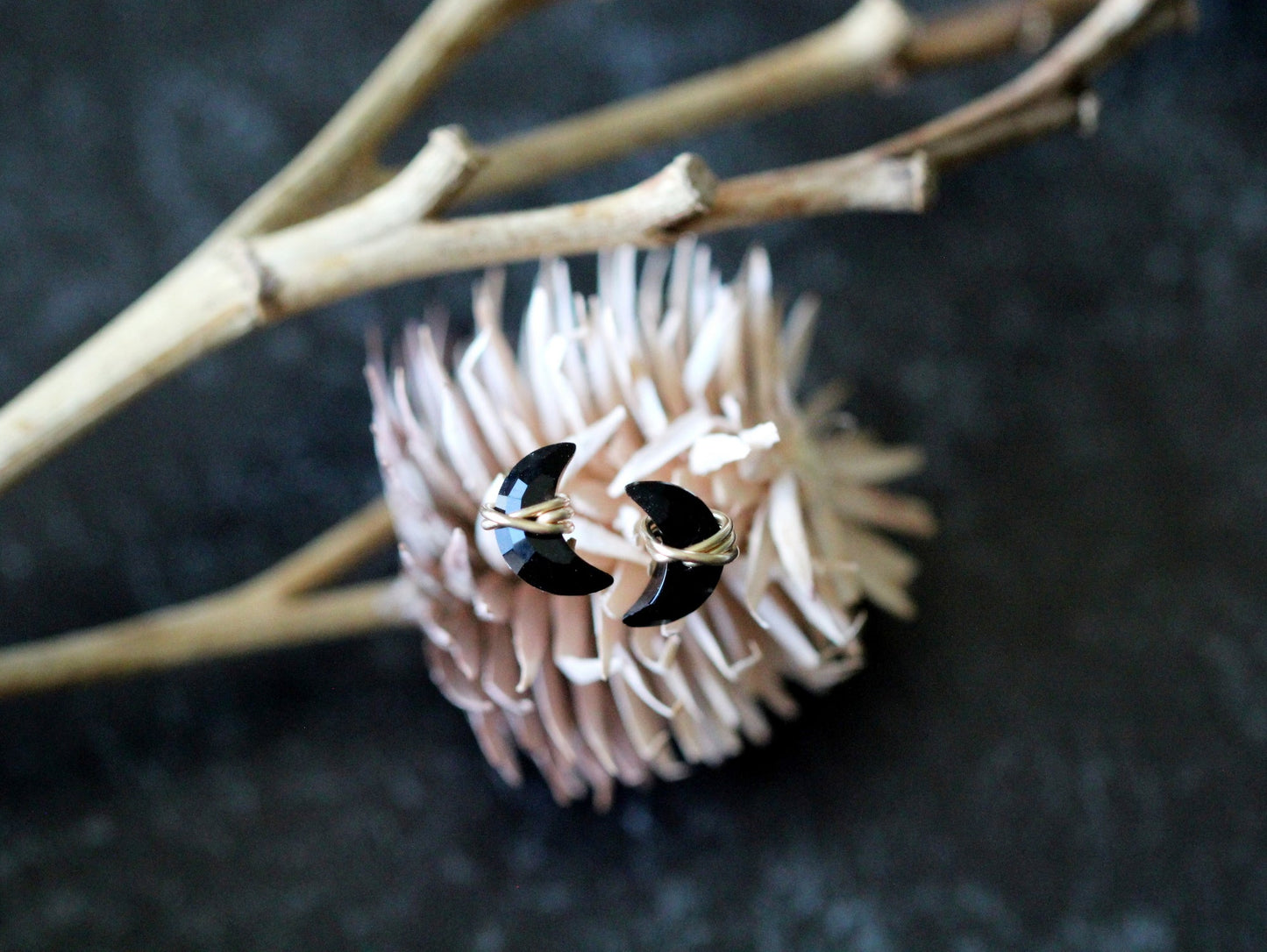 Mini Moonbeam Studs - Black Agate