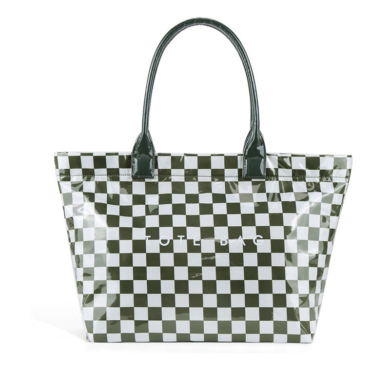 Charly Laminated Checkered Nylon Tote