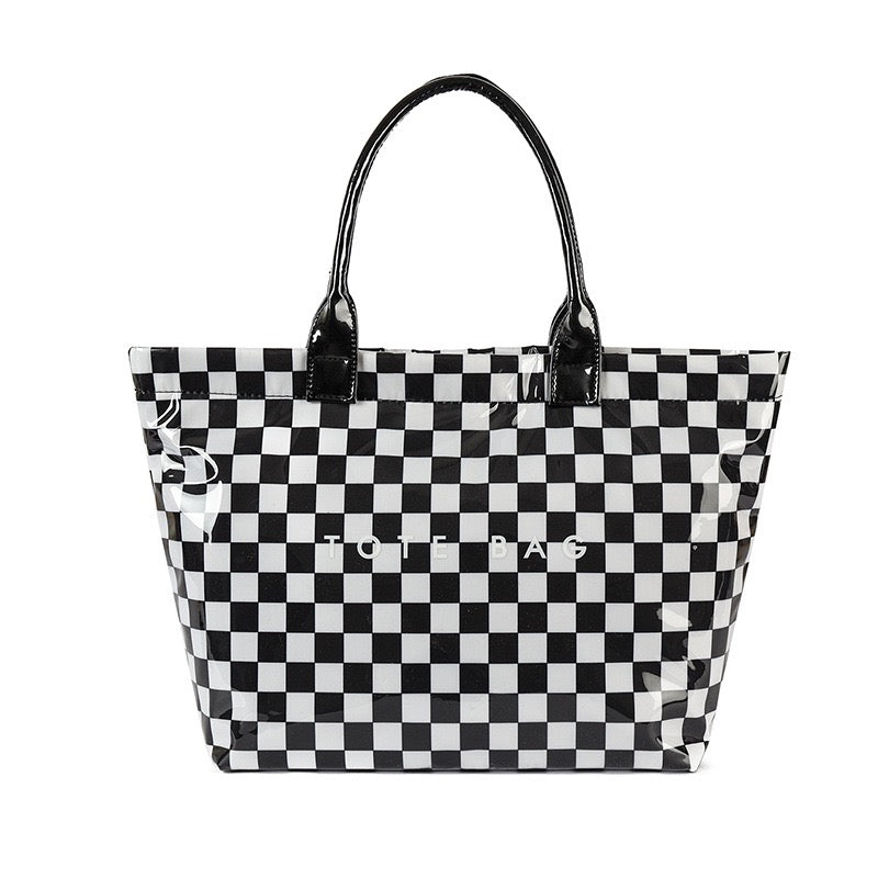 Charly Laminated Checkered Nylon Tote