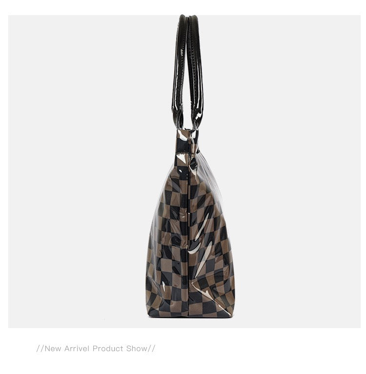 Charly Laminated Checkered Nylon Tote
