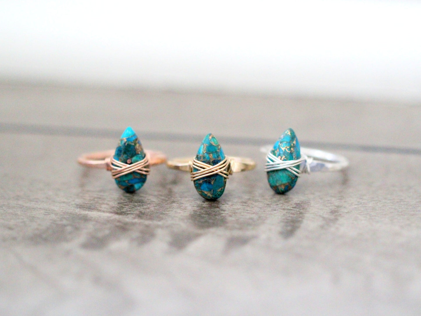Copper Turquoise Teardrop Ring