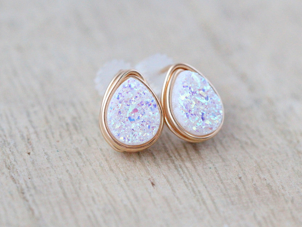 Druzy Teardrop Studs - Confetti Cream