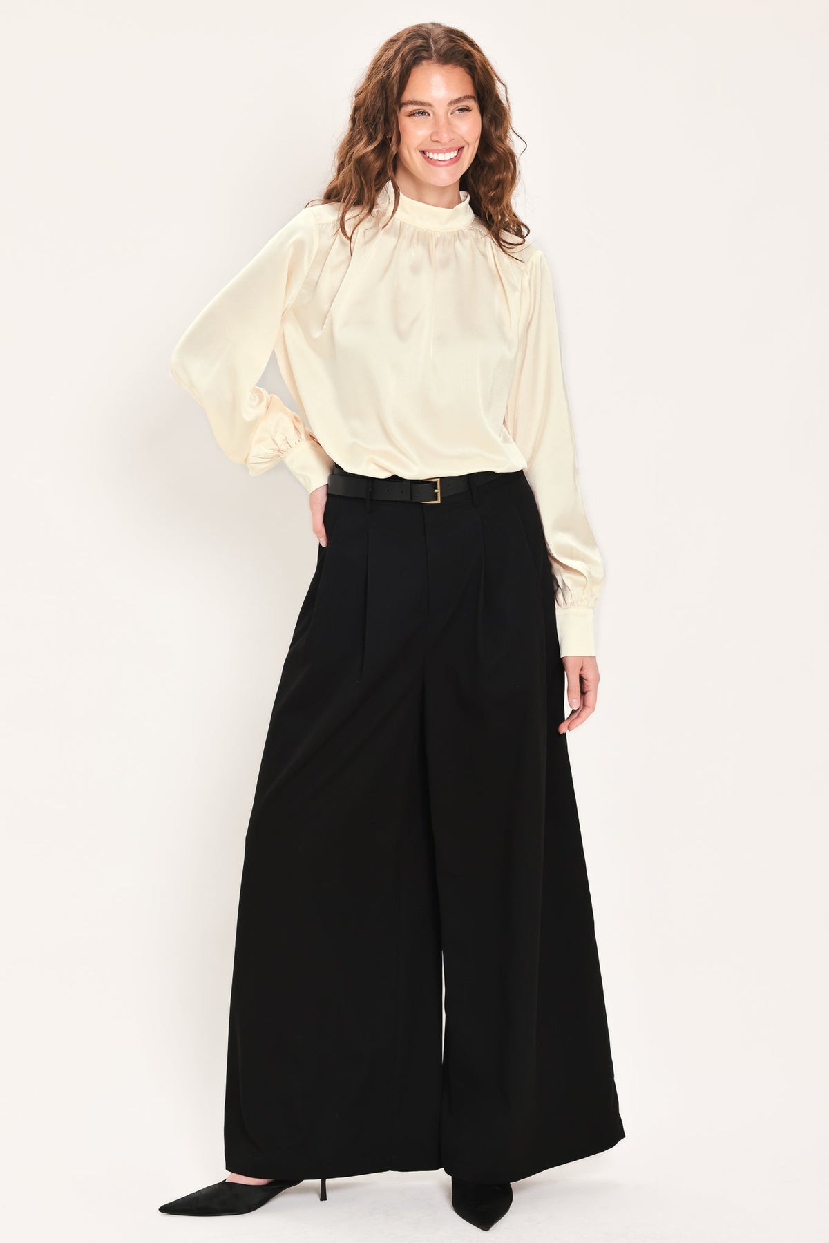 CITY CINCH BLACK/BROWN BELTED WIDE-LEG PANTS