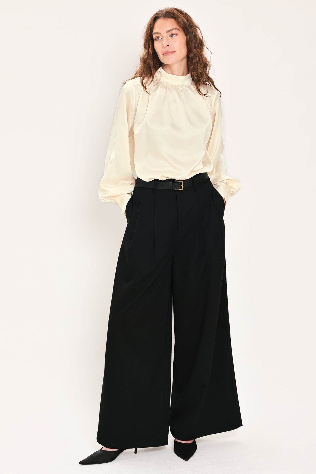 CITY CINCH BLACK/BROWN BELTED WIDE-LEG PANTS