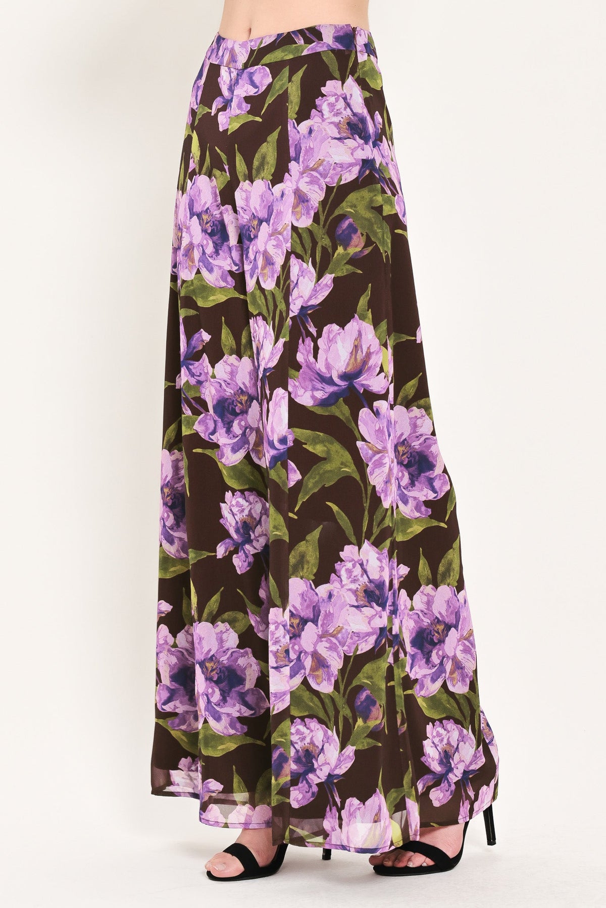 VINTAGE MERLOT WINE/PURPLE PRINTED WIDE-LEG PANTS